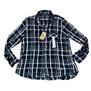 Woolrich Shirt Womens 2XL XXL Black White Plaid L/S Lightweight Rayon Button Up